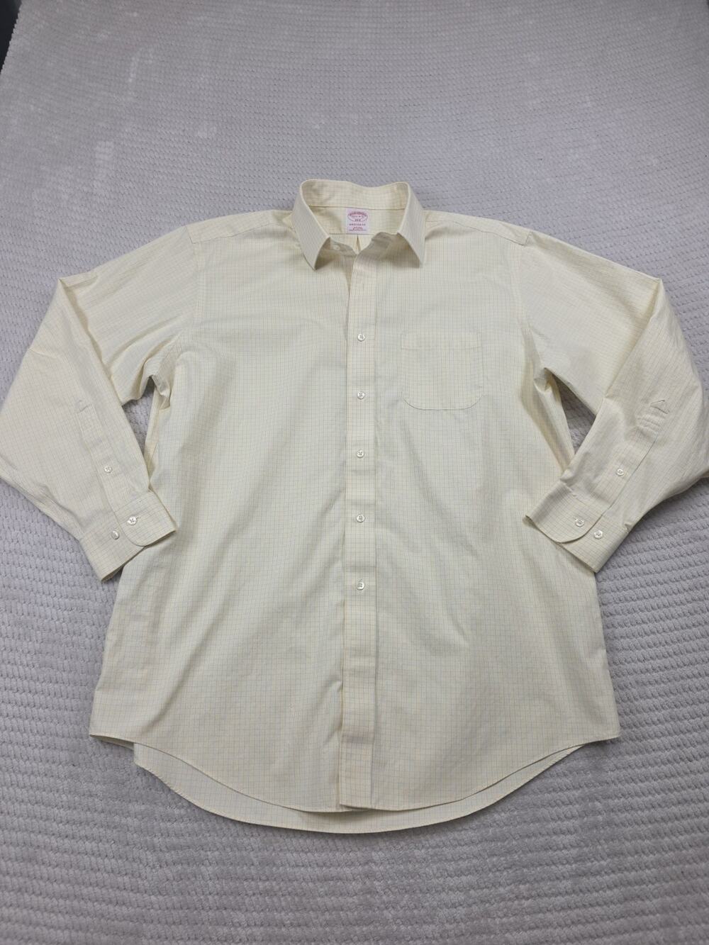 Brooks Brothers Shirt Mens 16.5 - 4/5 Madison Fit Yellow And Blue Button Up